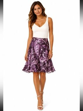 Ann Taylor Purple Paisley 100% Silk A-Line Skirt Petite 6P